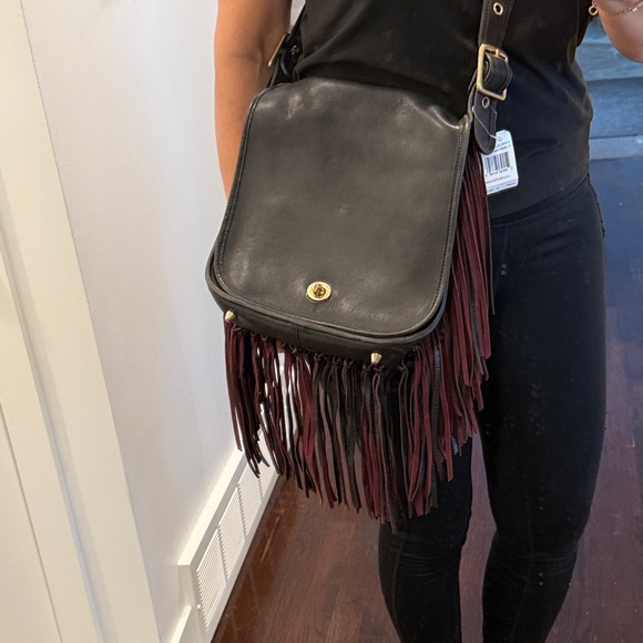 Coach Barneys Stewardess Bag Fringe Black with Black Burgundy Fringe - Picture 2 of 13